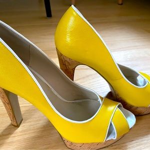 Nine West Leather Platform Peep-toe with Cork Heels Size 8